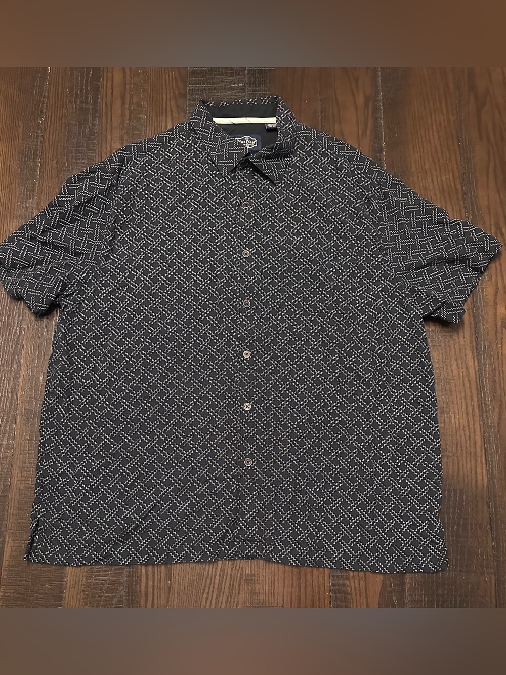Nat Nast Short Sleeve Button Up Casual Shirt Silk / Cotton Size XL Navy